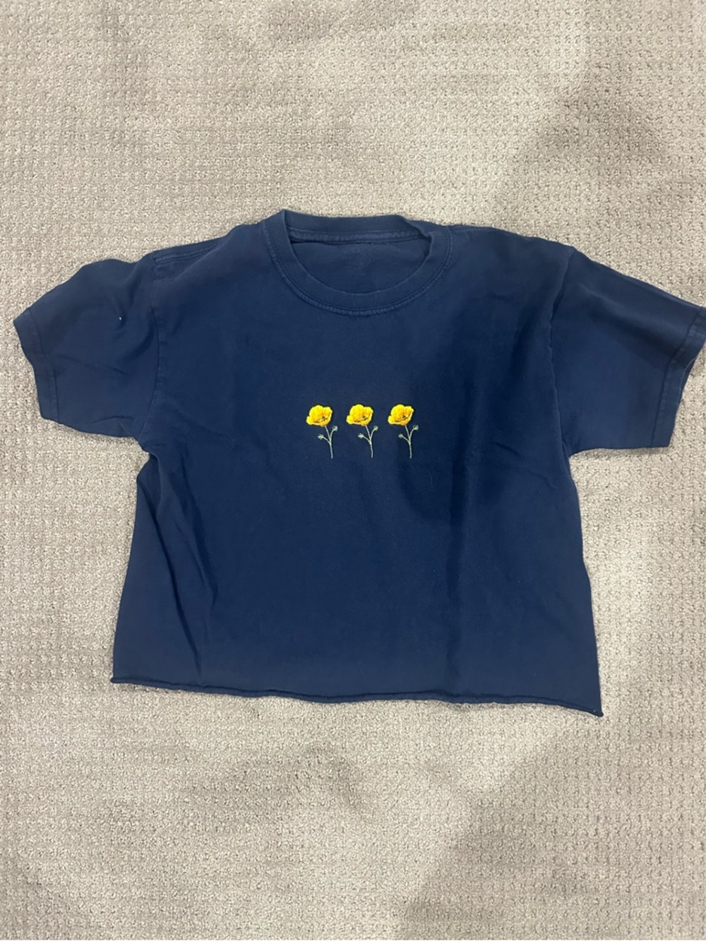 Brandy Melville Navy Cropped Tshirt with Flower Embroidery
